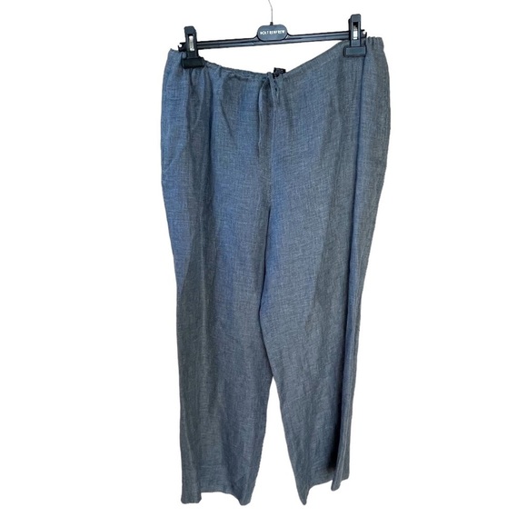 LINDA ALLARD for ELLEN TRACY Linen Wide Straight Leg Lightweight Pants Blue L - Picture 4 of 9